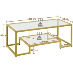 Yaheetech Modern Tempered Glass Coffee Table,106cm Lx 50cm W X 45cm H, Gold -Living Room Furniture Store 90284940 5