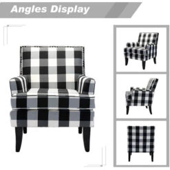 Upholstered Armchair Comfy Accent Occasional Chair With Padded Cushion And Wooden Legs For Lounge Living Room Bedroom, Black -Living Room Furniture Store 90406552 3