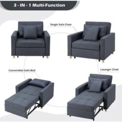 YODOLLA Convertible Sofa Bed 3-in-1 Pull Out Arm Chair Folding Recliner Sleeper Single Bed For Adults, Navy -Living Room Furniture Store 90573632 4