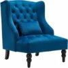 YODOLLA Mid Century Accent Chair With Wooden Legs For Living Room Wingback Tufted Fabric Armless Chair High Back Club Chair (Royal Blue) -Living Room Furniture Store 90573638 1
