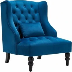 YODOLLA Mid Century Accent Chair With Wooden Legs For Living Room Wingback Tufted Fabric Armless Chair High Back Club Chair (Royal Blue)