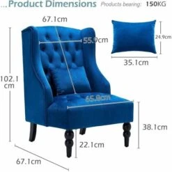 YODOLLA Mid Century Accent Chair With Wooden Legs For Living Room Wingback Tufted Fabric Armless Chair High Back Club Chair (Royal Blue) -Living Room Furniture Store 90573638 4