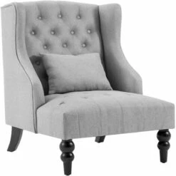 YODOLLA Mid Century Accent Chair With Wooden Legs For Living Room Wingback Tufted Fabric Armless Chair High Back Club Chair (Gray)
