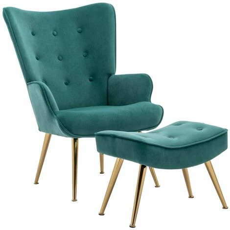 Velvet Armchair Modern Accent Chair With Footstool Occasional Lounge Chair For Living Room, Green 3 Velvet Armchair Modern Accent Chair With Footstool Occasional Lounge Chair For Living Room, Green