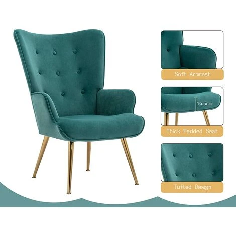 Velvet Armchair Modern Accent Chair With Footstool Occasional Lounge Chair For Living Room, Green 4 Velvet Armchair Modern Accent Chair With Footstool Occasional Lounge Chair For Living Room, Green - Image 2