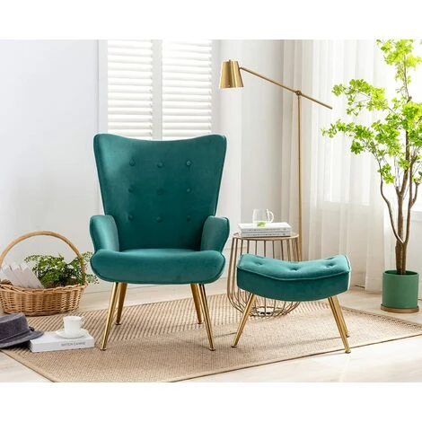 Velvet Armchair Modern Accent Chair With Footstool Occasional Lounge Chair For Living Room, Green 7 Velvet Armchair Modern Accent Chair With Footstool Occasional Lounge Chair For Living Room, Green - Image 5
