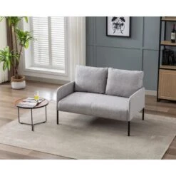 2 Seater Sofa In Linen Modern Compact Loveseat Couch For Living Room, 2 Seater, Gray -Living Room Furniture Store 91014554 3