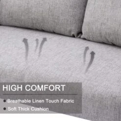 2 Seater Sofa In Linen Modern Compact Loveseat Couch For Living Room, 2 Seater, Gray -Living Room Furniture Store 91014554 5