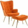Velvet Armchair Modern Accent Chair With Footstool Occasional Lounge Chair For Living Room, Orange -Living Room Furniture Store 91014575 1