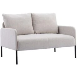 2 Seater Sofa In Linen Modern Compact Loveseat Couch For Living Room, 2 Seater, Beige