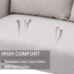 2 Seater Sofa In Linen Modern Compact Loveseat Couch For Living Room, 2 Seater, Beige -Living Room Furniture Store 91014585 4