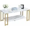 2-Tier Coffee Table Faux Marble Accent Rectangular Cocktail Table Tea Table -Living Room Furniture Store 91206798 1