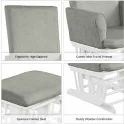 Nursing Glider Footstool Reclining Maternity Chair Wooden Rocking Furniture Grey -Living Room Furniture Store 91487168 3