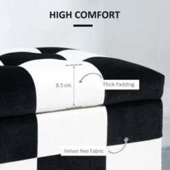 HOMCOM 114 X 47 X 47cm Velvet Storage Ottoman, Button-tufted Footstool Box Black, White -Living Room Furniture Store 91686109 5