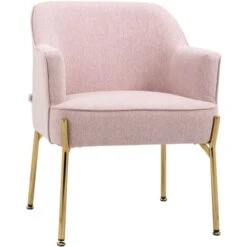 HOMCOM Fabric Armchair Accent Chair W/ Metal Legs For Living Room Bedroom Pink