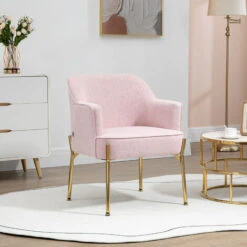 HOMCOM Fabric Armchair Accent Chair W/ Metal Legs For Living Room Bedroom Pink -Living Room Furniture Store 91686110 3