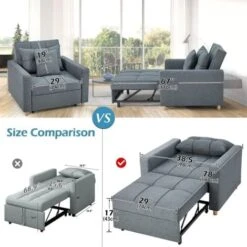 YODOLLA Convertible Sofa Bed 3-in-1 Pull Out Arm Chair Folding Recliner Sleeper Single Bed For Adults, Dark Gray -Living Room Furniture Store 91847304 4