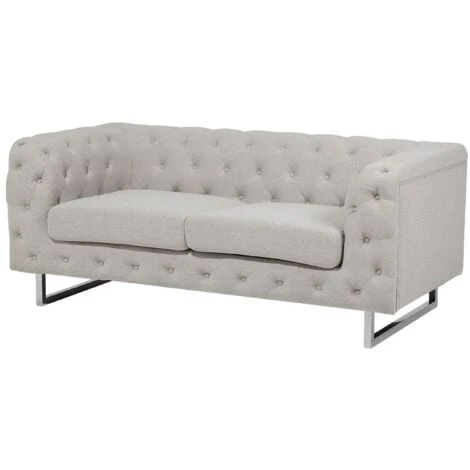 2 Seater Sofa Upholstered Button Tufting Chesterfield Low Back Beige Vissland 6 2 Seater Sofa Upholstered Button Tufting Chesterfield Low Back Beige Vissland - Image 4