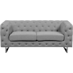 2 Seater Sofa Upholstered Button Tufting Chesterfield Low Back Grey Vissland