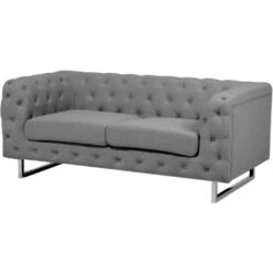 2 Seater Sofa Upholstered Button Tufting Chesterfield Low Back Grey Vissland 10 2 Seater Sofa Upholstered Button Tufting Chesterfield Low Back Grey Vissland -Living Room Furniture Store 9353997 4