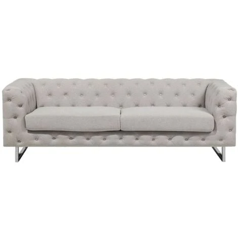 3 Seater Sofa Upholstered Button Tufting Chesterfield Low Back Beige Vissland 3 3 Seater Sofa Upholstered Button Tufting Chesterfield Low Back Beige Vissland