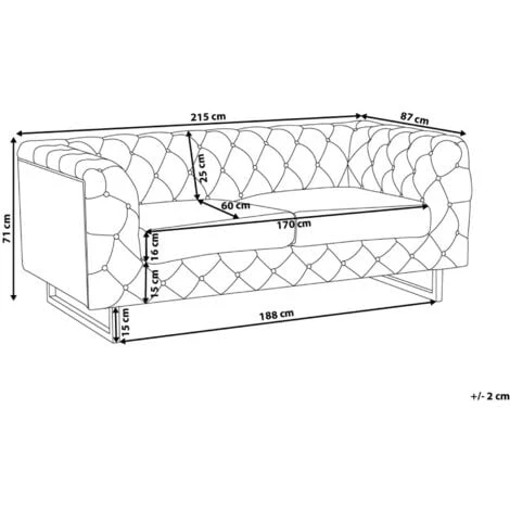 3 Seater Sofa Upholstered Button Tufting Chesterfield Low Back Beige Vissland 5 3 Seater Sofa Upholstered Button Tufting Chesterfield Low Back Beige Vissland - Image 3