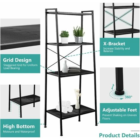 EMKE Freestanding Storage Shelves Black Ladder Shelf Shelves Storage For Living Room Bedroom Kitchen Balcony, Easy To Assemble 4 EMKE Freestanding Storage Shelves Black Ladder Shelf Shelves Storage For Living Room Bedroom Kitchen Balcony, Easy To Assemble - Image 2