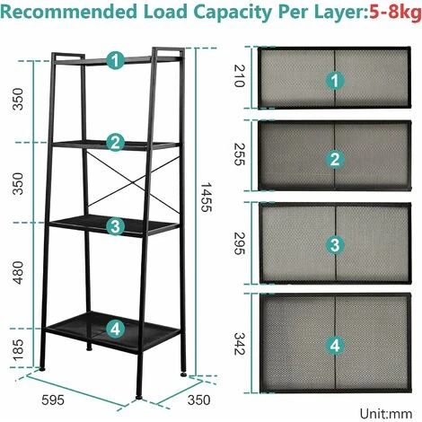 EMKE Freestanding Storage Shelves Black Ladder Shelf Shelves Storage For Living Room Bedroom Kitchen Balcony, Easy To Assemble 7 EMKE Freestanding Storage Shelves Black Ladder Shelf Shelves Storage For Living Room Bedroom Kitchen Balcony, Easy To Assemble - Image 5
