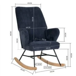 MEUBLE COSY Rocking Chair Armchair High Back Thick Padded Seat With Wood Leg Leisure Relax Lounge Recliner For Nursery Bedroom Living Room Balcony, Metal, Blue, 65x84.5x91cm -Living Room Furniture Store 94070502 5