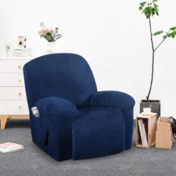 Set Of 4 Dark Blue Recliner Chair Cover L.96 X W.87 X H.93 Cm Max