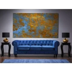 Classic English Sofa Button Tufted 3 Seater Velvet Polyester Blue Chesterfield -Living Room Furniture Store 9418309 2