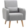 HOMCOM Nordic Armchair Linen-Touch Sofa Chair With Cushioned Pillow & Wood Legs Grey 2 HOMCOM Nordic Armchair Linen-Touch Sofa Chair With Cushioned Pillow & Wood Legs Grey -Living Room Furniture Store 94284159 1