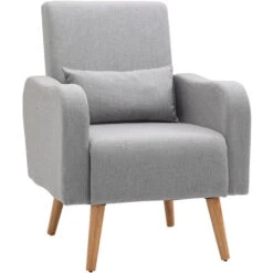 HOMCOM Nordic Armchair Linen-Touch Sofa Chair With Cushioned Pillow & Wood Legs Grey
