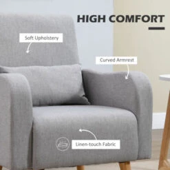 HOMCOM Nordic Armchair Linen-Touch Sofa Chair With Cushioned Pillow & Wood Legs Grey -Living Room Furniture Store 94284159 4