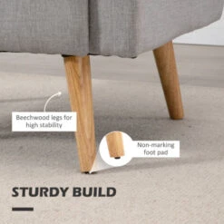 HOMCOM Nordic Armchair Linen-Touch Sofa Chair With Cushioned Pillow & Wood Legs Grey -Living Room Furniture Store 94284159 5