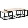 Set Of 3 Metal And Wood-effect Nesting Tables, Large Table 100x60x45cm, 2x Small Tables 50x50x38cm - Loft - Black -Living Room Furniture Store 94368260 1