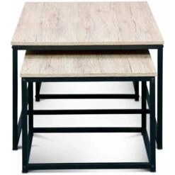 Set Of 3 Metal And Wood-effect Nesting Tables, Large Table 100x60x45cm, 2x Small Tables 50x50x38cm - Loft - Black -Living Room Furniture Store 94368260 5