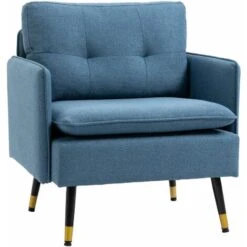 HOMCOM Modern Upholstered Armchairs Tufted Accent Chairs For Bedroom Dark Blue