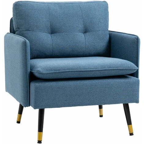 HOMCOM Modern Upholstered Armchairs Tufted Accent Chairs For Bedroom Dark Blue 3 HOMCOM Modern Upholstered Armchairs Tufted Accent Chairs For Bedroom Dark Blue
