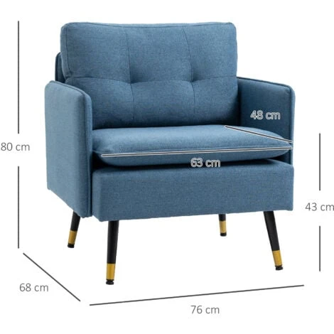 HOMCOM Modern Upholstered Armchairs Tufted Accent Chairs For Bedroom Dark Blue 4 HOMCOM Modern Upholstered Armchairs Tufted Accent Chairs For Bedroom Dark Blue - Image 2