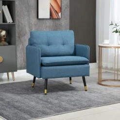 HOMCOM Modern Upholstered Armchairs Tufted Accent Chairs For Bedroom Dark Blue 9 HOMCOM Modern Upholstered Armchairs Tufted Accent Chairs For Bedroom Dark Blue -Living Room Furniture Store 94663269 3