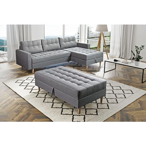 Oslo Corner Lounge Corner Sofa Bed With Ottoman - Grey 3 Oslo Corner Lounge Corner Sofa Bed With Ottoman - Grey