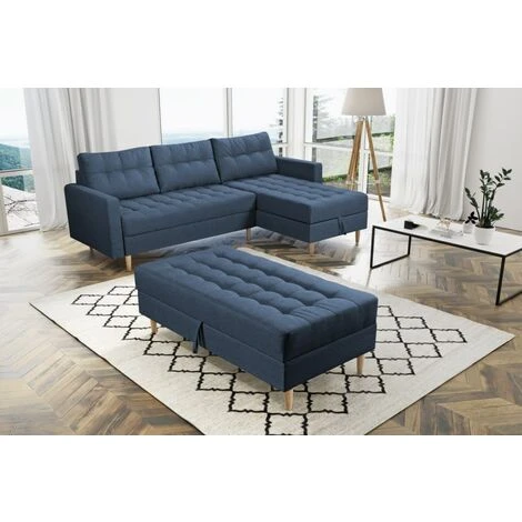 Oslo Corner Lounge Corner Sofa Bed With Ottoman - Blue 3 Oslo Corner Lounge Corner Sofa Bed With Ottoman - Blue
