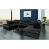 Milano Large Corner U Shape Sofa Velour Velvet Fabric - Black -Living Room Furniture Store 94758218 1