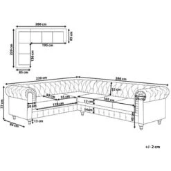 Right Hand Corner Sofa L-Shaped Button Tufted 5 Seater Grey Fabric Chesterfield -Living Room Furniture Store 9482757 3