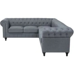 Right Hand Corner Sofa L-Shaped Button Tufted 5 Seater Grey Fabric Chesterfield -Living Room Furniture Store 9482757 4
