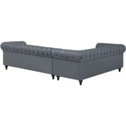 Right Hand Corner Sofa L-Shaped Button Tufted 5 Seater Grey Fabric Chesterfield -Living Room Furniture Store 9482757 5