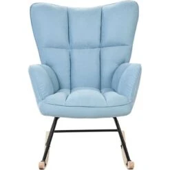 Modern Rocking Chair Polyester Fabric Upholstery Wooden Rockers Blue Oulu -Living Room Furniture Store 95821428 4