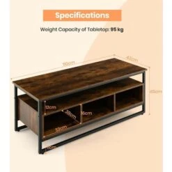 Industrial Coffee Table Home Cocktail Tea Side Table Open Shelf & 3 Storage Cube -Living Room Furniture Store 95998122 2