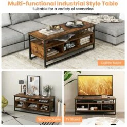 Industrial Coffee Table Home Cocktail Tea Side Table Open Shelf & 3 Storage Cube -Living Room Furniture Store 95998122 5